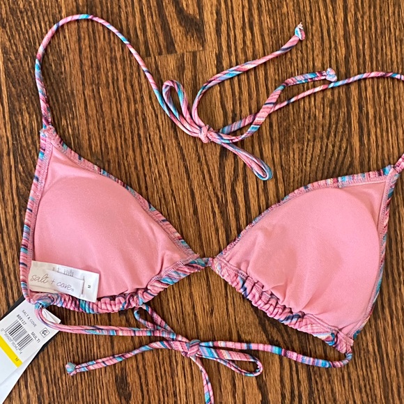 NWT Salt + Cove Women's Under Wraps Striped Printed Triangle Bikini Top, Size M - Picture 3 of 5